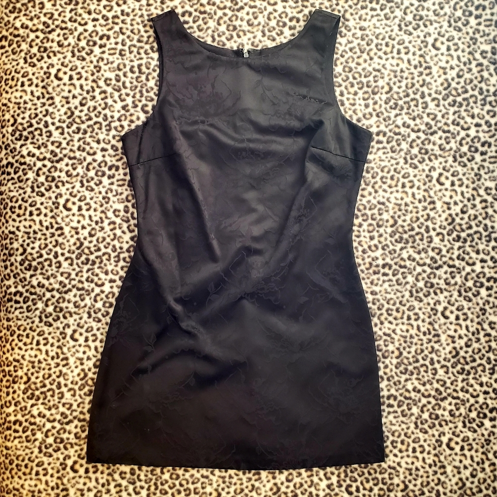 Y2K Forever 21 Little Black Dress, Floral Jacquard Cocktail Mini Dress, Size M